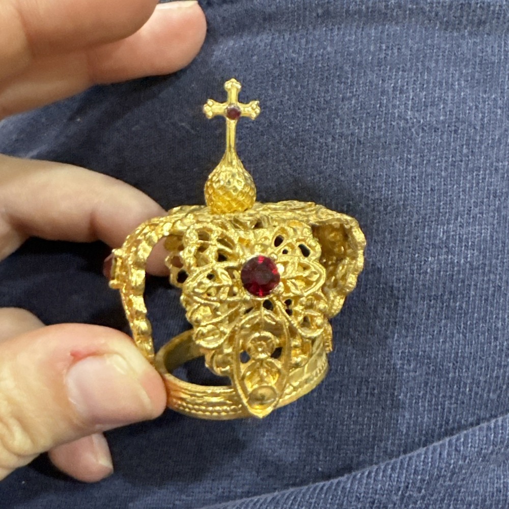 Unbranded Religious Crown Unisex OS Gold Good Filigree Red Rhinestone Cross